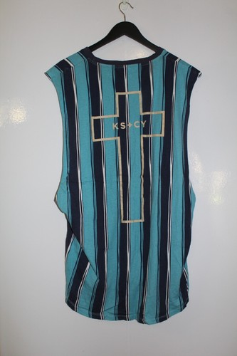 KSCY Men's Blue & White Striped Sleeveless Double Sided Tank Singlet Size XXL - Picture 10 of 11