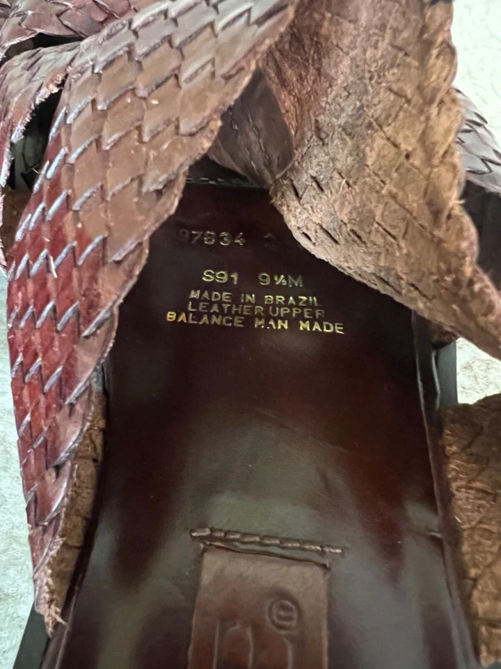 Sandalia para mujer Connie trenzada tejida de cuero marrón con correa deslizable talla 9,5 Foto 3 de 4