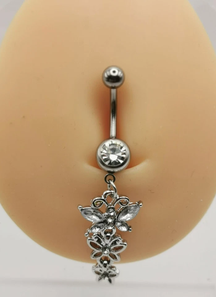 Piercing Ombelico Curve Acciaio Banana ciondolo farfalle Donna Ragazza sexy - Immagine 3 di 3