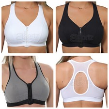 Ladies Gemm Sports Bra Zip Front Fastening Non Wired Unpadded New Uk Plus Size