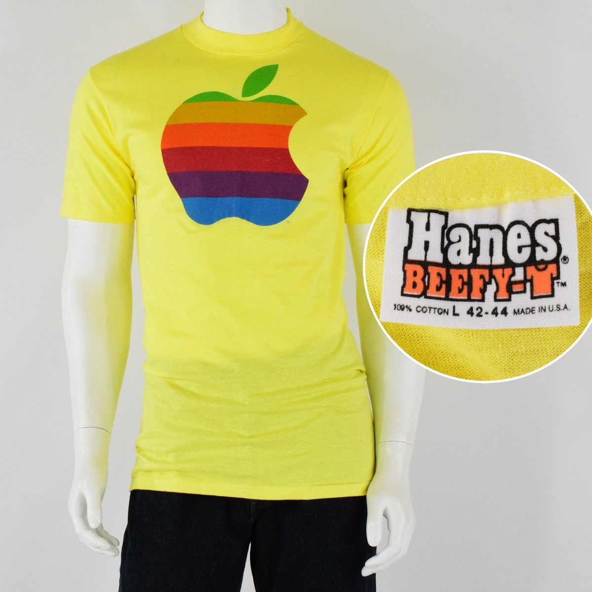 1980s Vintage Apple Rainbow T Shirt Super Soft! Deadstock Mens L 