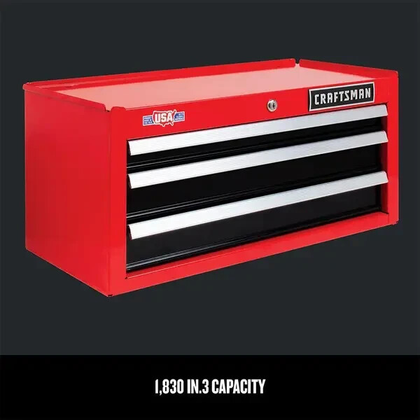 CRAFTSMAN 26 Inch Wide 3-Drawer Steel Tool Chest Box Ball-Bearing Lockable Red