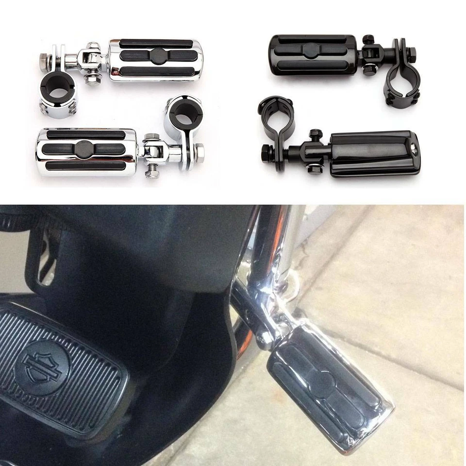 Clavijas de carretera en ángulo corto estriberas de motocicleta reposapiés para barra Harley de 1,25" Foto 2 de 4