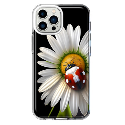 For Apple iPhone 13 Pro Max Shockproof Hybrid Case, White Daisy Ladybug