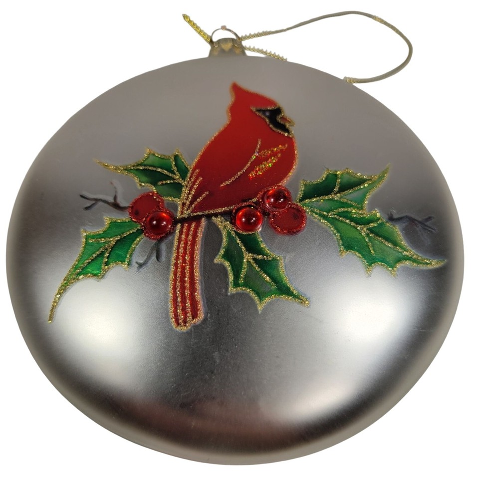 Christmas Ornament Cardinal 5” Metal Disc Cardinals Birds Vintage eBay