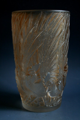 ANTIKE RENE LALIQUE COQS DE PLUMES GLASVASE - UM 1928