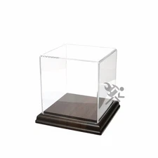 Acrylic Display Box 4" x 4" x 4" Dustproof Showcase with Solid Walnut Base