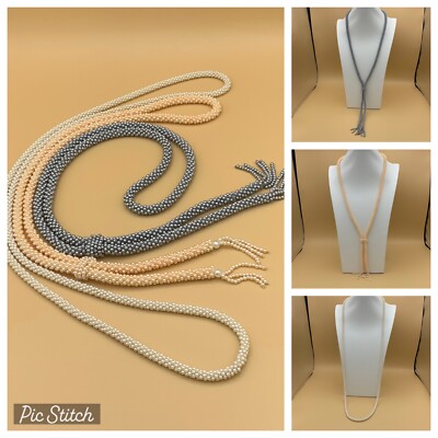 Vintage Beaded Rope Necklaces lot of 3 Woven 3D Design