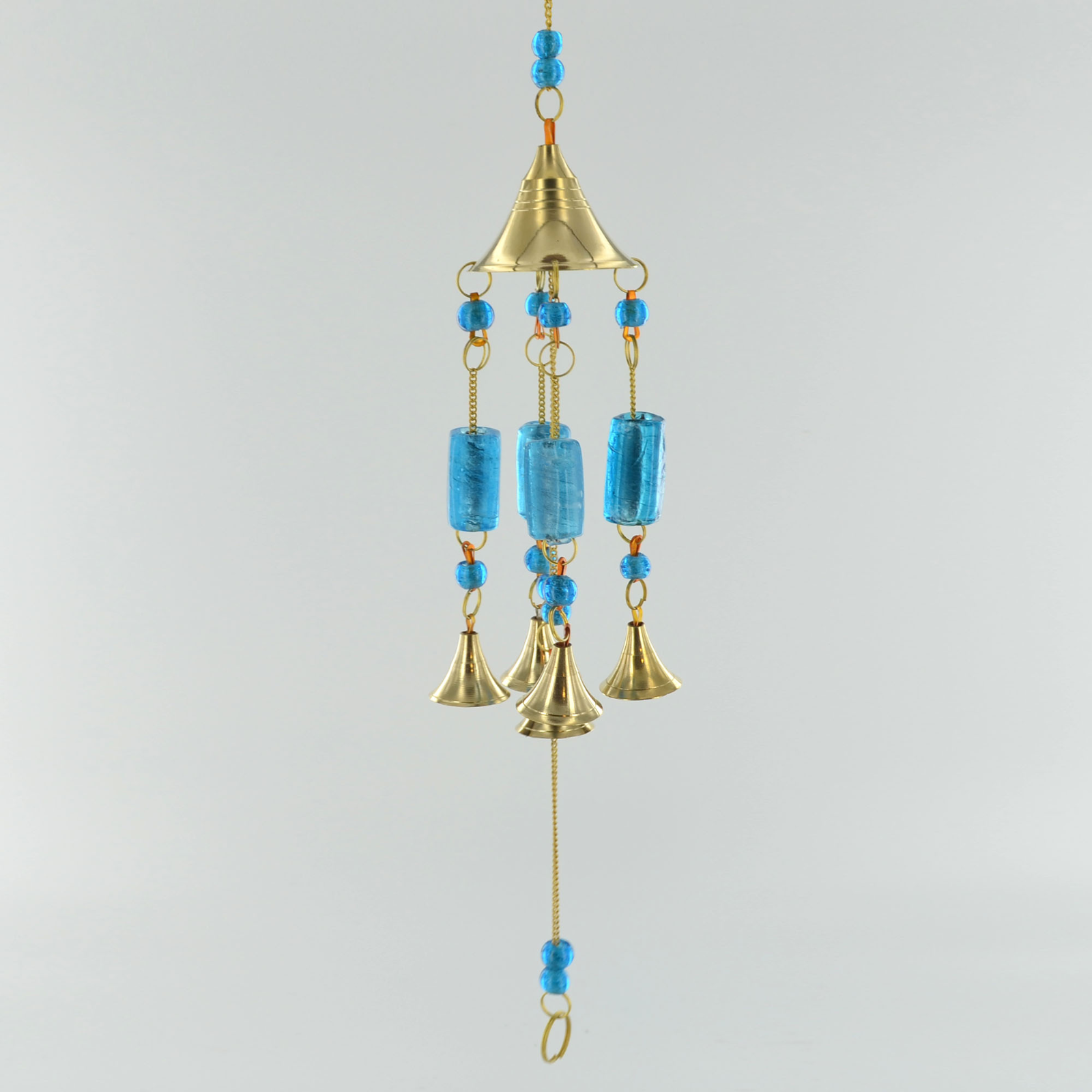 Blue Bell Home Decor Garden Windchime With Gold Bells And Glass Blue Beads