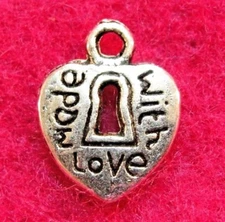 20Pcs. Tibetan Silver "Made w/ Love" Heart Lock Charms Tags Jewelry Finding MB15