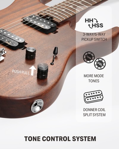 🎸 Donner DST-700 Electric Guitar With Tremolo Bridge Coil Split H-H Pickups - Picture 5 of 16