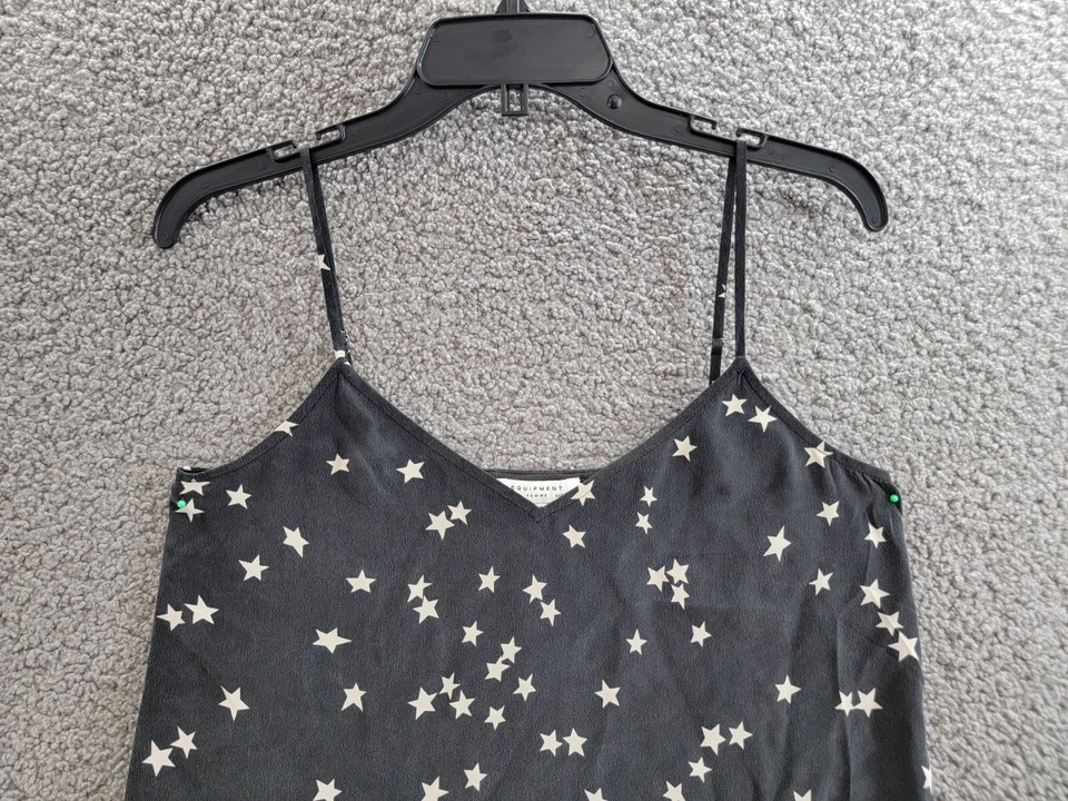 Camisola de seda estampada cuello en V sin mangas Equipment Layla para mujer XXS negra Foto 3 de 4