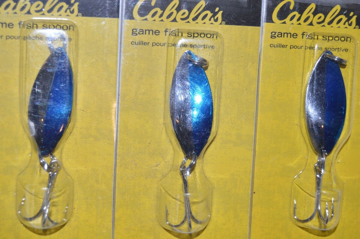 3 cabelas lures spoons jigging game fish spoon 1/4oz 1/4 chrome nickel blue