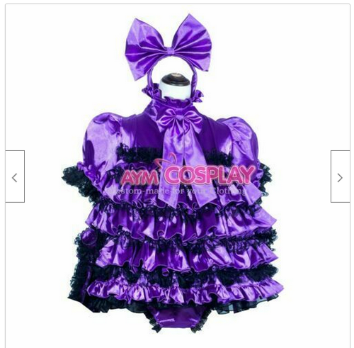 sissy maid lockable Satin dress jumpsuits rompers panties Tailor-made ...