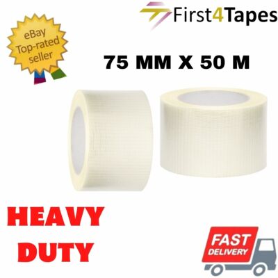 6 ROLLEN STARKES KREUZWEBEN VERSTÄRKTES BAND 75 MM x 50M SCHWERLASTVERPACKUNG