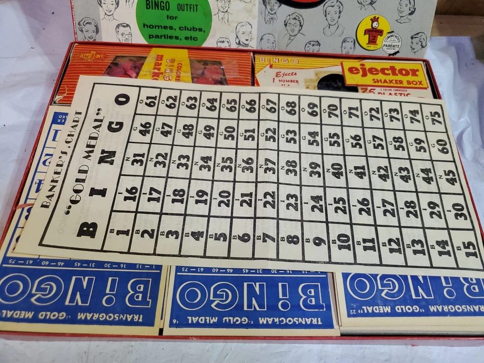 Vintage Transogram Family Bingo Board Game 1957 GUC Original Box Cards Chips - Image 3 of 4