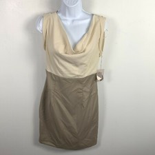 Love 21 Womens Dress sz S Beige Colorblock Pleated Sleeveless Cowl Neck New