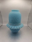 Fenton Blue Satin Glass Rose Persian Medallion Fairy Lamp Light 3 Pc Set