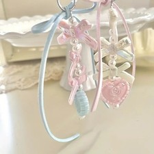 Sweet Heart Shape Pendant Keychain Bow Ribbon Beaded Key Chain Phone Lanyard