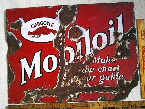 Mobiloil Gargoyle sign vintage double-sided porcelain old car garage collectible