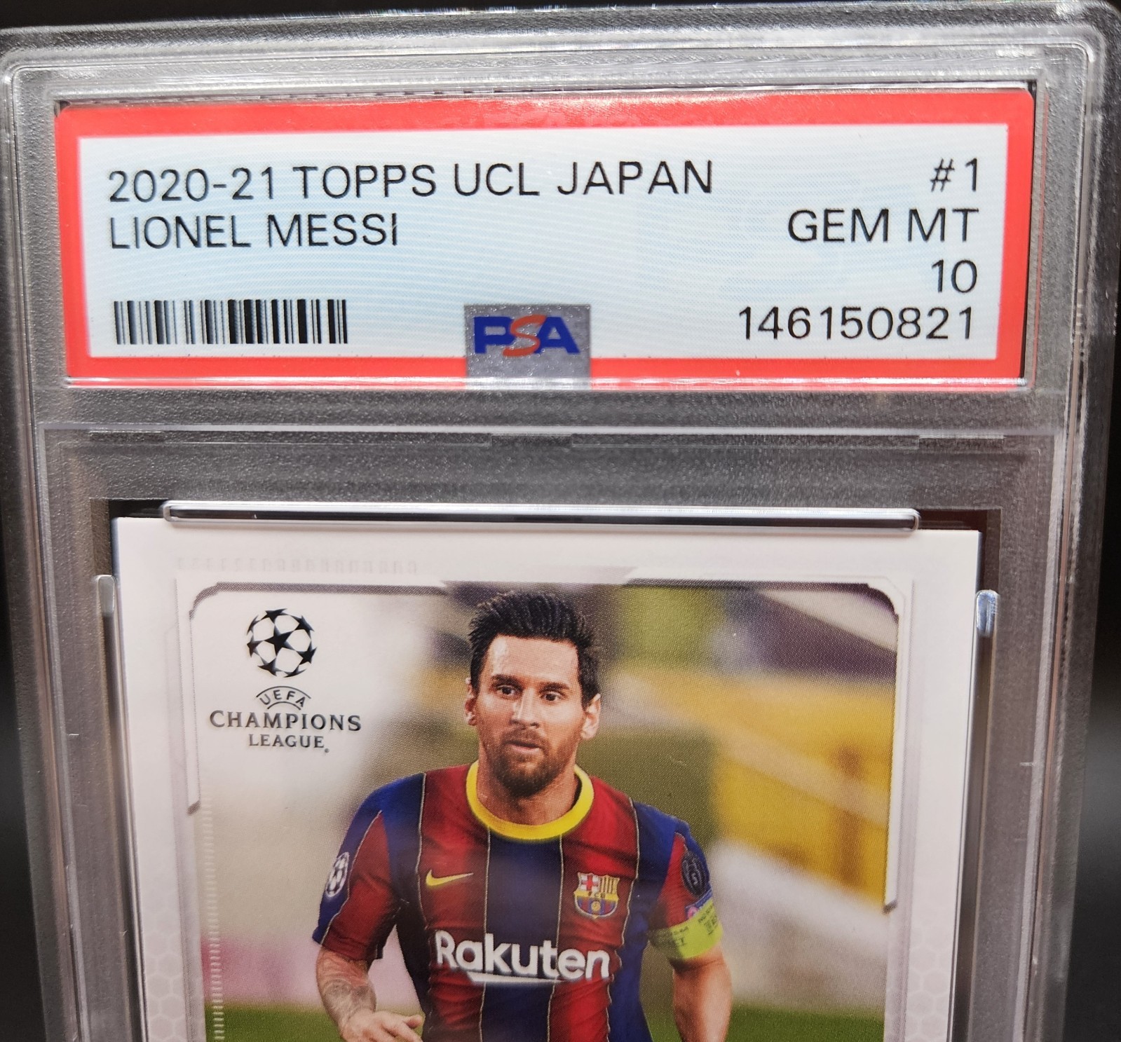 2020-21 Topps UCL Japan Edition Lionel Messi #1 PSA 10 GEM MINT Barcelona view 3