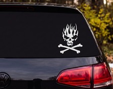 Flaming Skull Crossbones Silhouette Vinyl Decal Sticker Car Window Laptop