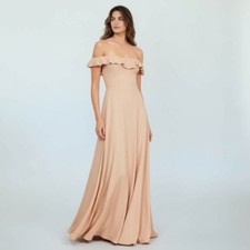 Reformation Blush Off the Shoulder Ruffled Slim Flare Gown Maxi Dress size 10