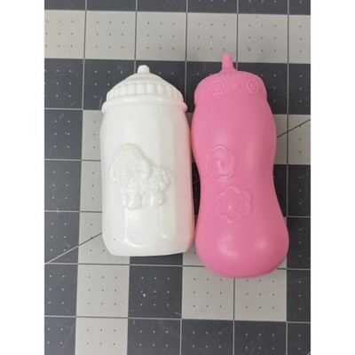 Baby Doll Plastic Bottles Pretend White Sheep Pink Lot of 2