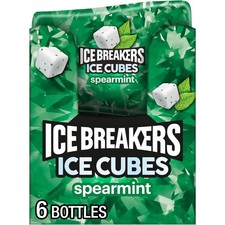 ICE BREAKERS Ice Cubes Spearmint Flavored 40 Count Pack of 6 , White/Green