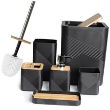 Bathroom Accessories Set 6 Piece Bamboo Bath Ensemble Includes Soap Black