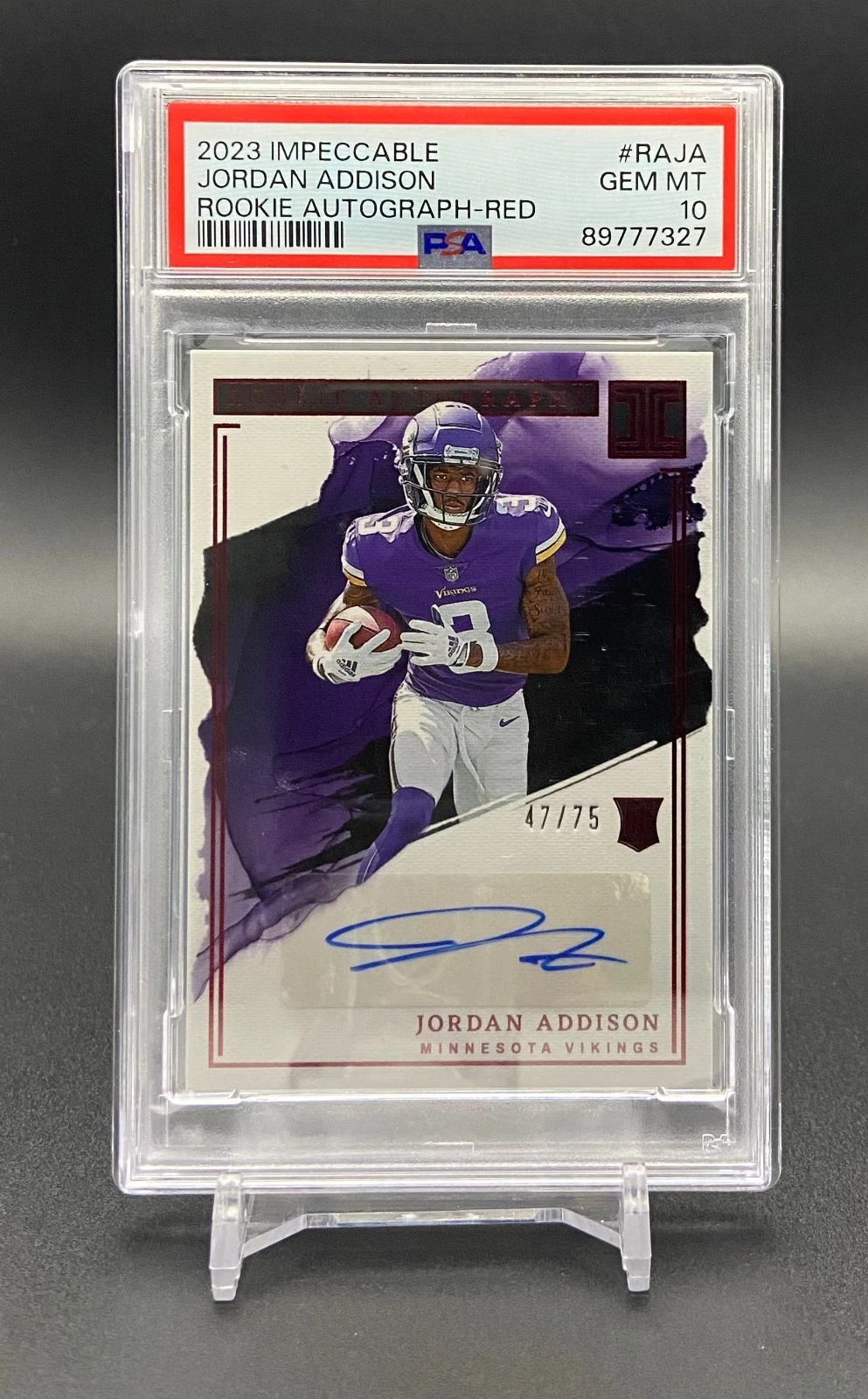 Jordan Addison Panini Impeccable Rookie Autographs #RAJA Red