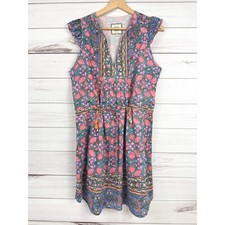 Bell by Alicia Bell Women's Floral Silk Blend Sleeve V Neck Tassel Dress M