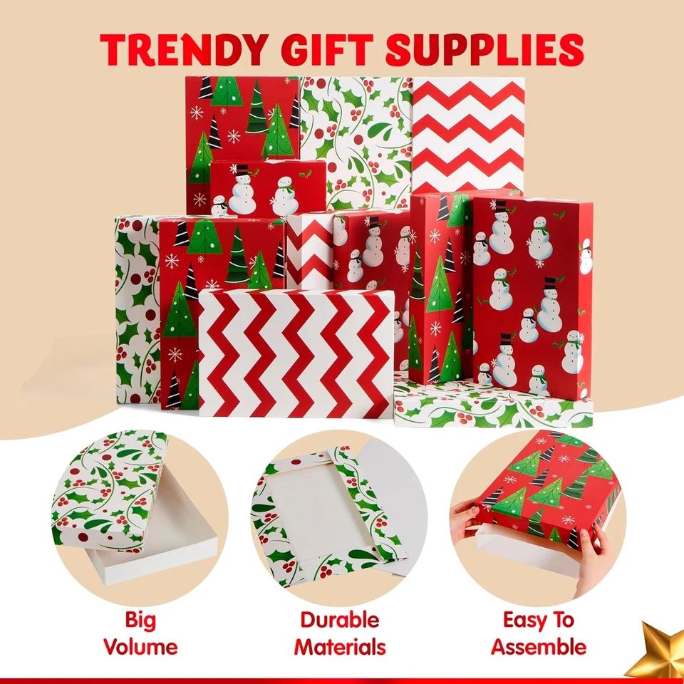 12 PCS 14" X 9.5" X 2" Christmas Shirt Gift Boxes with Lids for Presents, Large - Image 3 of 4
