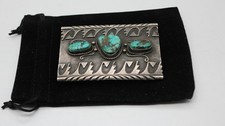 VTG Navajo Belt Buckle Sterling Silver 925 GREEN Turquoise heavy / large