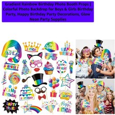 Gradient Rainbow Birthday Photo Booth Props Colorful Photo Backdrop for Boy...