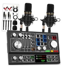 Podcast Equipment Bundle for 2,Audio Mixer with Condenser Mics Streaming Black