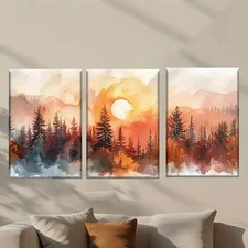 3pcs Landscape with Trees and Sunset Wall Art Canvas Framed 50x70cm