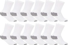 12 Pairs Unisex Wholesale Cotton Crew Socks, White Big Kids / Gray Heel and Toe