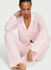 Victoria's Secret SoSoft Modal Long Pajama Set, Coconut White/Pink Logos