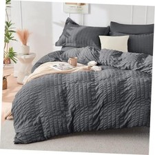 Dark Grey Duvet Cover King Size, Ultra Soft 3-Piece Seersucker Duvet Cover