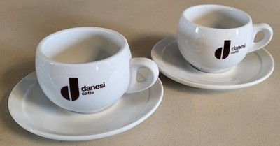 Danesi Caffè Porcelain Italian Latte Coffee Cup & Saucer Set! 2 Cups & 2 Saucers