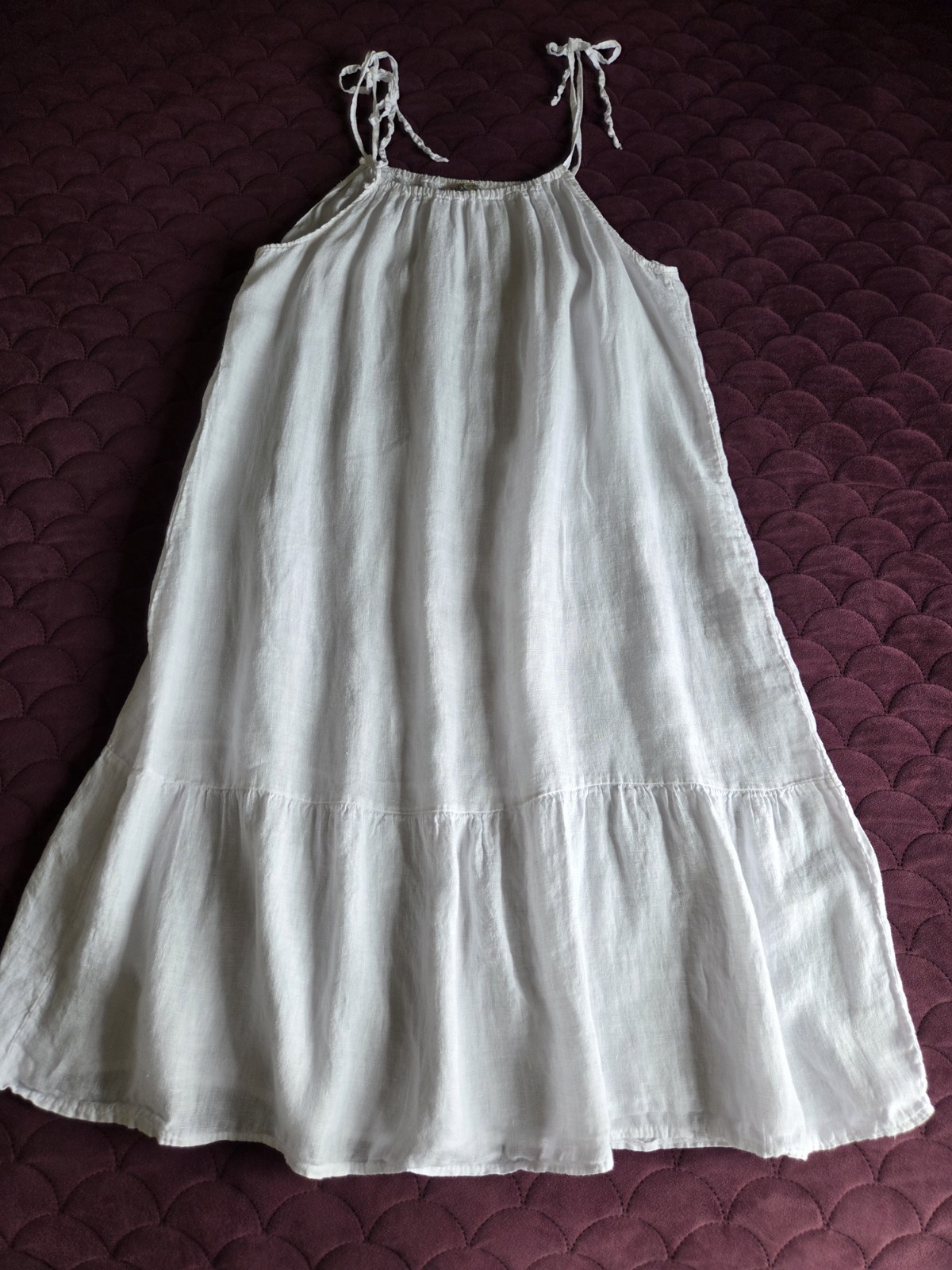 Francesca Bettini White Pink Linen Sleeveless Ruffle Hem Midi Dress Italy Large