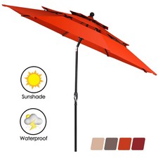 10ft 3 Tier Patio Market Umbrella Aluminum Sunshade Shelter Double Vent Orange