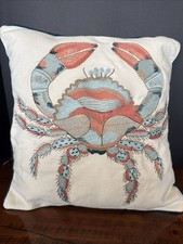 Pier 1 Imports Crab Embroidered Accent Pillow Beach Coastal Theme 13x13 In