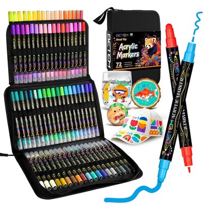 Paint Markers 72 Colors Dual Tip Acrylic Water Based Fabric Betem Decorating
