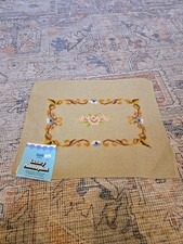 Vintage Needlepoint Canvas Preworked Dritz Floral Scroll 1970s Flower