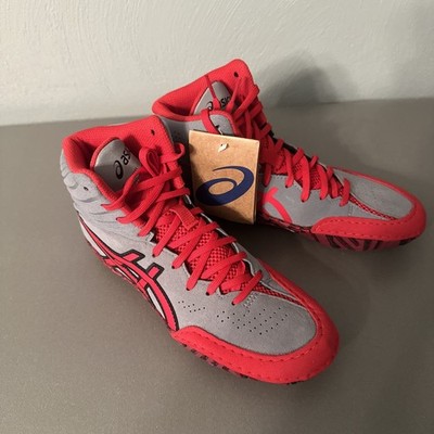Asics Aggressor 5 Wrestling Shoes - SHEET ROCK/CLASSIC RED Men s Size 5 1/2