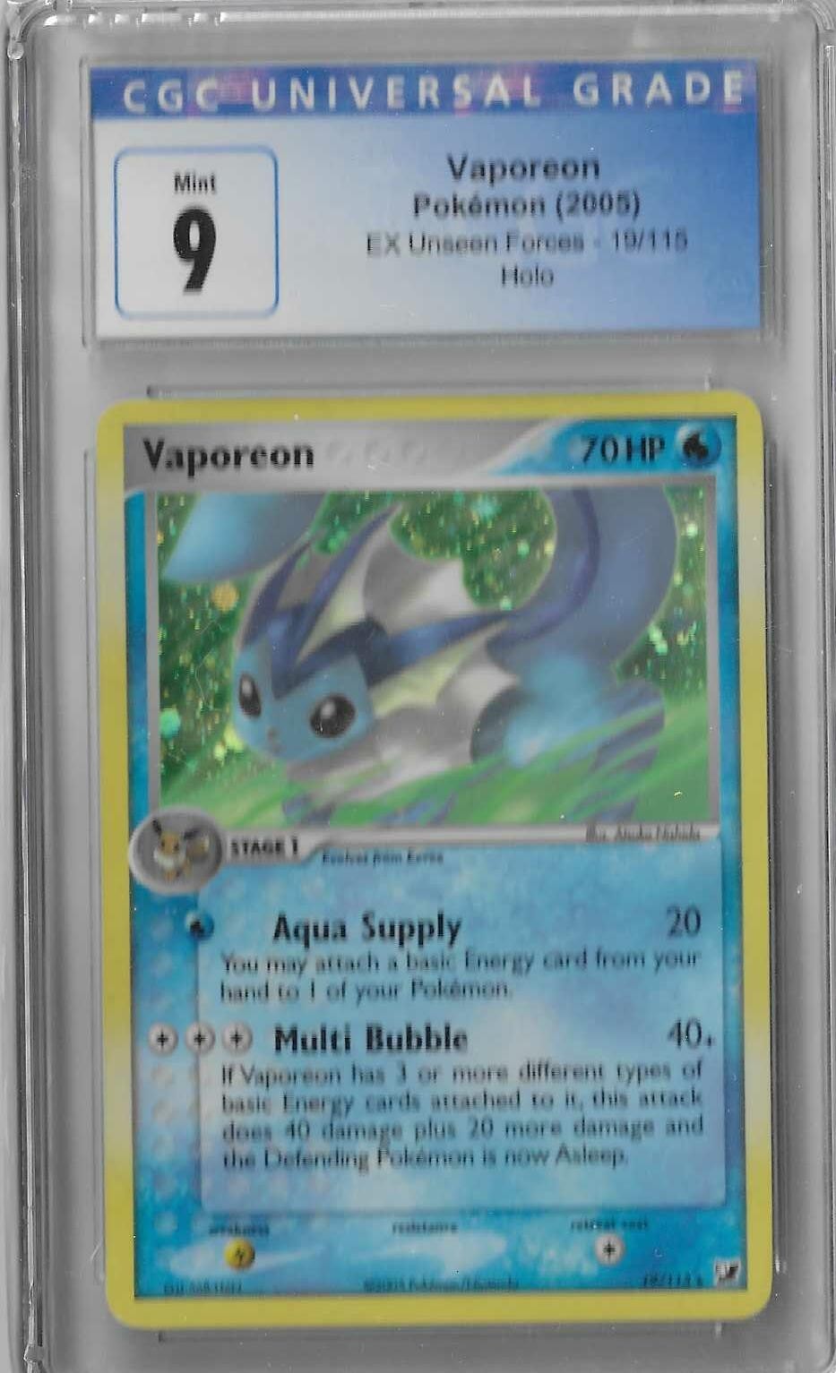CGC 9 Mint Vaporeon 19/115 EX Unseen Forces Holo 2005 Pokemon TCG Card