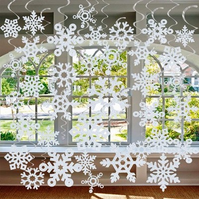 GOER 36 Pcs Snowflake Hanging Swirls for New Year Christmas Winter Party Deco...