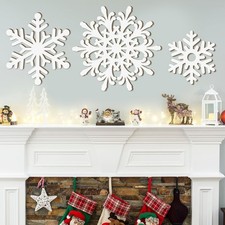 Wooden Large Snowflake Ornaments Sign Christmas Decorations 3Pack, Wood Hollo...